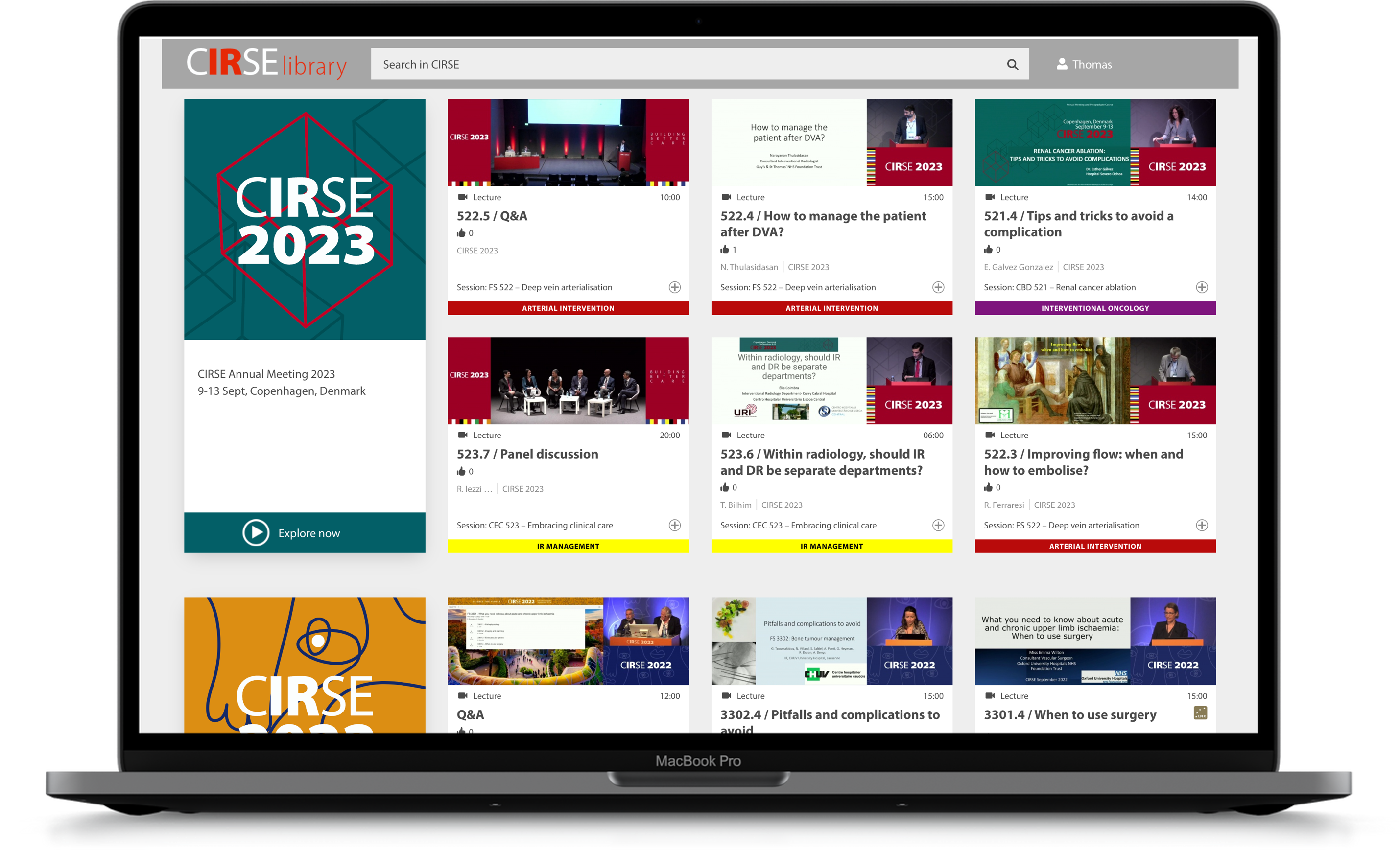 Screenshot of CIRSE Library made with meta-fusion 365 Video Library
