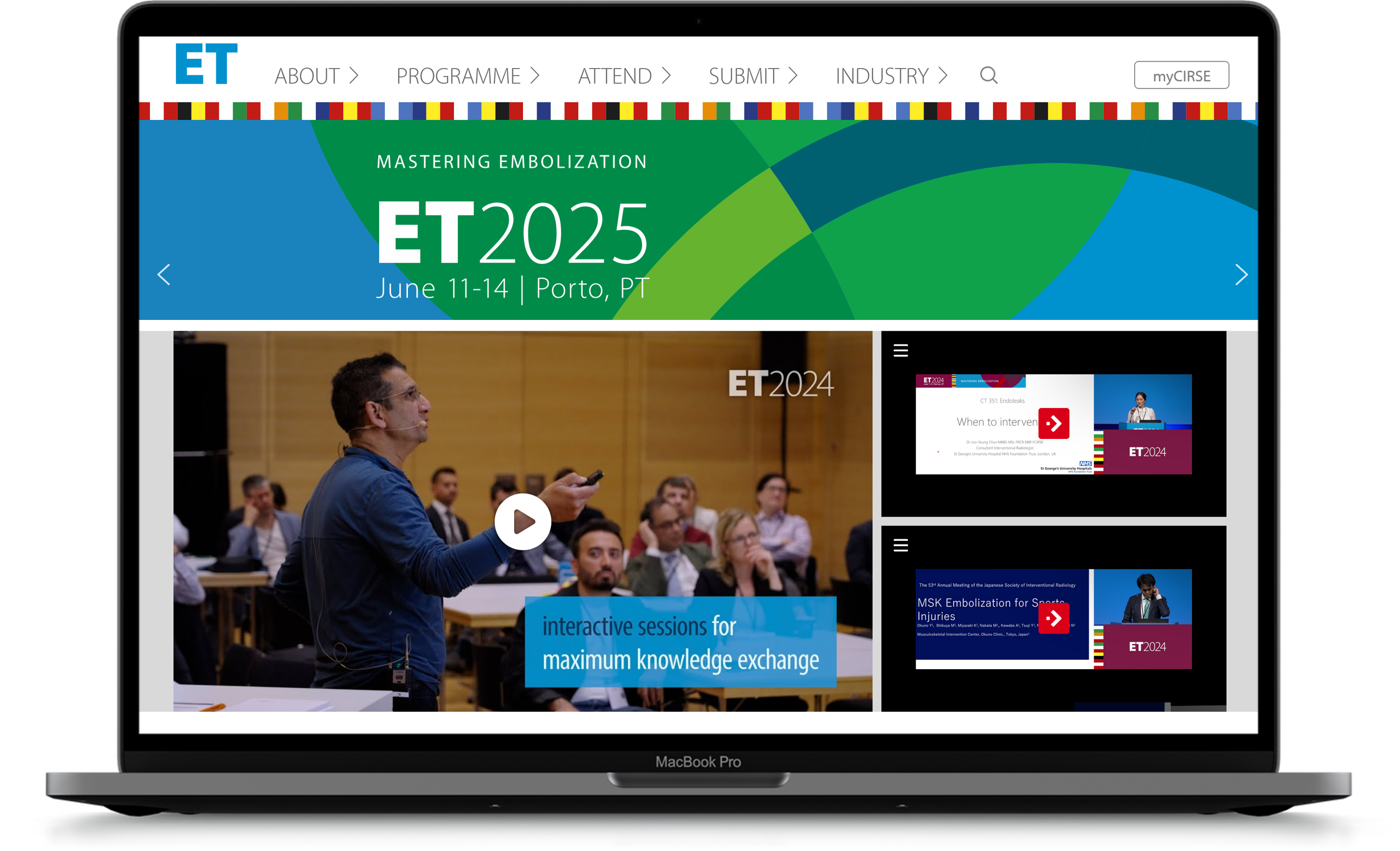 Screenshot of CIRSE ET Congress Website features videos from the previous congress